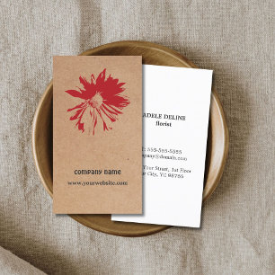 Carte De Visite Papier Kraft Brown unique Fleur rouge Design flora