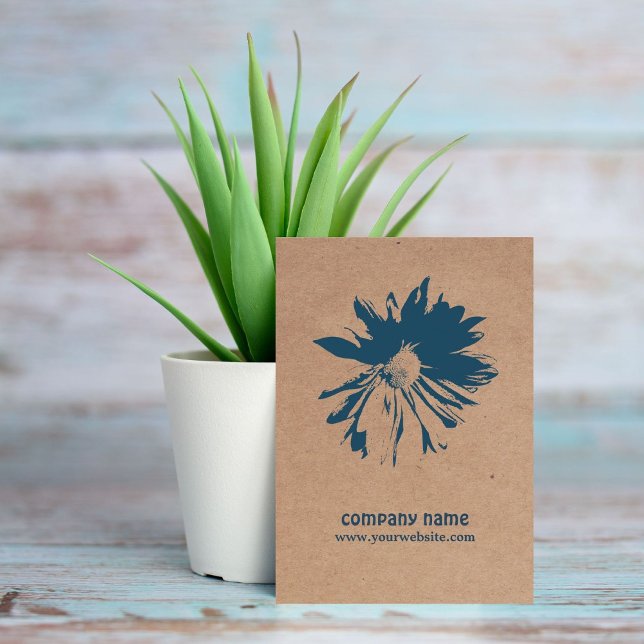 Carte De Visite Papier Kraft Elégant Moderne Bleu Motif Floral (Créateur téléchargé)