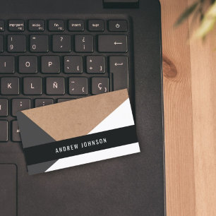 Carte De Visite Papier Kraft moderne imprimé gris blanc géométriqu