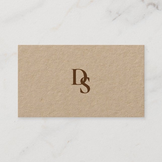 Carte De Visite Papier Kraft naturel simple avec code initial et Q (Devant)