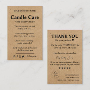Carte De Visite Papier Kraft pour service à la bougie   Merci de l
