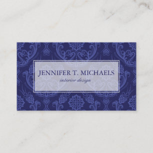Carte De Visite Papier peint floral bleu de luxe de damassé