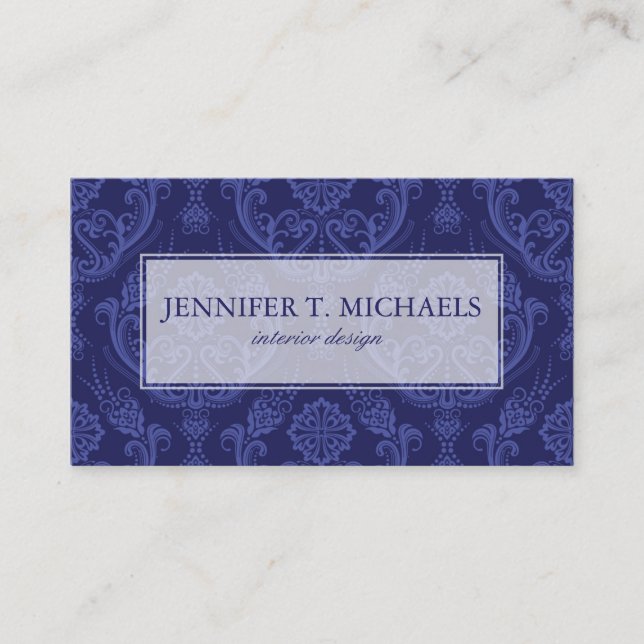 Carte De Visite Papier peint floral bleu de luxe de damassé (Devant)