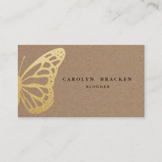 Carte De Visite Papier Rustique Brown Kraft Faux Gold Foil Papillo