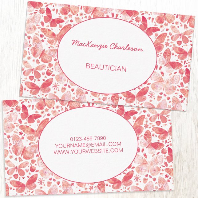 Carte de visite papillon (Blush peach pink watercolor butterfly pattern custom business card)