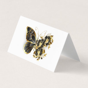 Carte De Visite Papillon à fleurs d'or avec orchidée noire