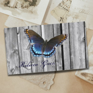 Carte De Visite papillon bleu en bois de grange élégante de pays
