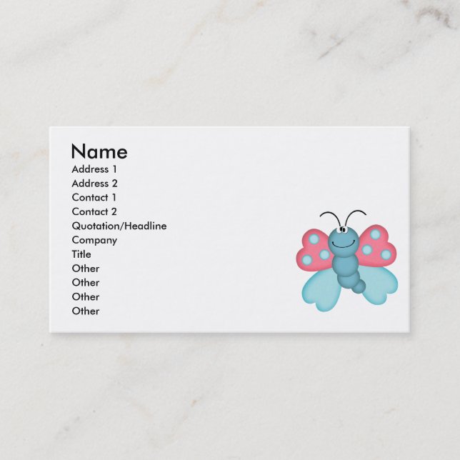 Carte De Visite papillon bleu et rose (Devant)
