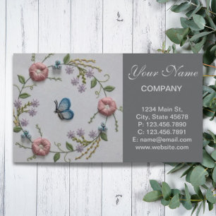 Carte De Visite papillon bleu floral de broderie rose verte en bon