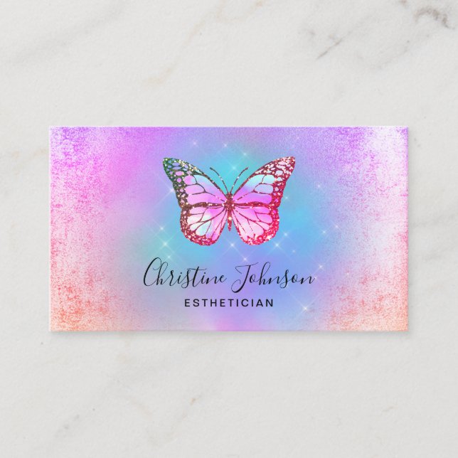 Carte De Visite papillon bleu pastel violet (Devant)