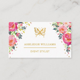 Carte De Visite Papillon chic/aquarelle rose florale