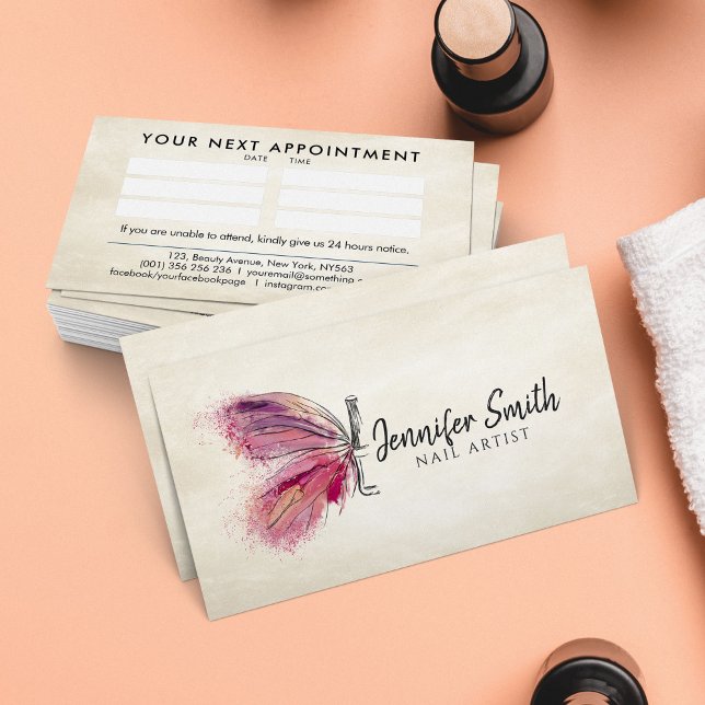 Carte De Visite Papillon d'encre d'aquarelle - Artiste des ongles (Créateur téléchargé)