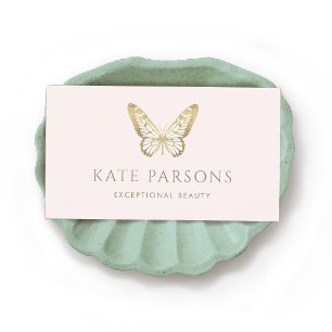 Carte De Visite Papillon d'or réaliste rose