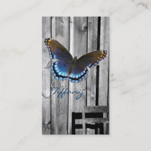 Carte De Visite Papillon en bois patiné affligé de bleu de ferme