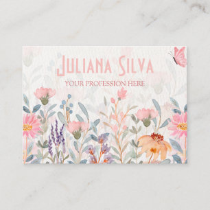 Carte De Visite Papillon floral rose et vert avec QR