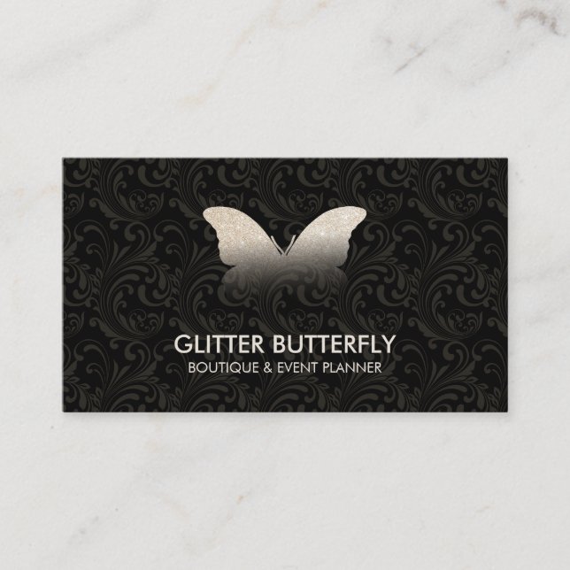 Carte De Visite Papillon Glittter Gold Damask (Devant)