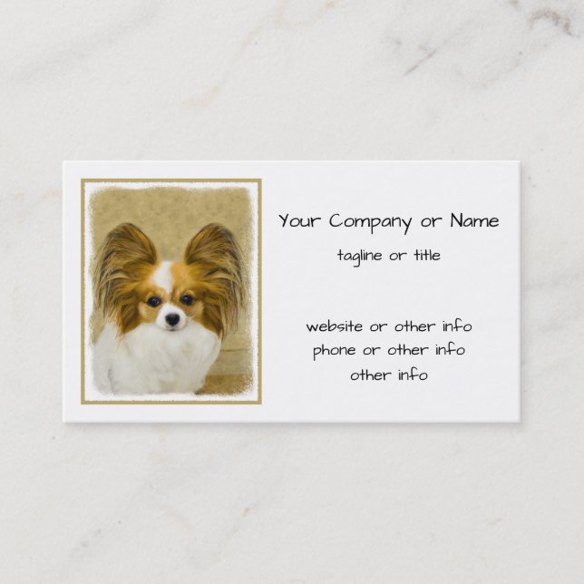 Carte De Visite Papillon (Hound Tri) Peinture - Art Chien original (Devant)