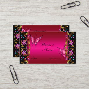 Carte De Visite Papillon noir rose or floral élégant