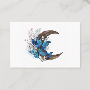 Carte De Visite Papillons bleus sur croissant en bois