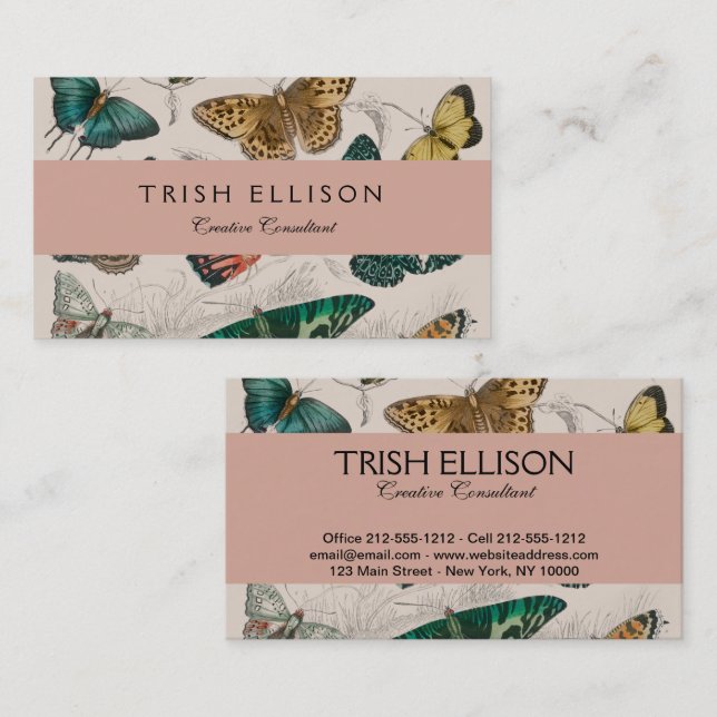 Carte De Visite Papillons Collection Antique Papillons (Devant / Derrière)