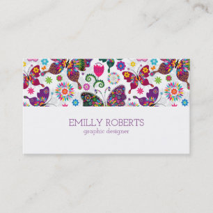 Carte De Visite Papillons colorés Fleurs Motif
