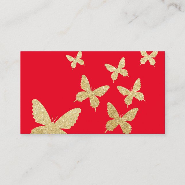 Carte De Visite Papillons d'or moderne Artiste de maquillage rouge (Devant)