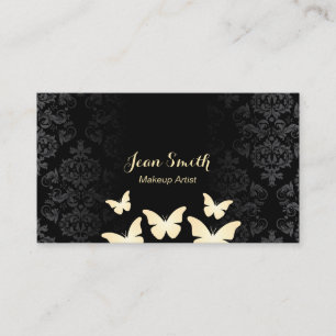 Carte De Visite Papillons d'or moderne Damask Maquillage Artiste
