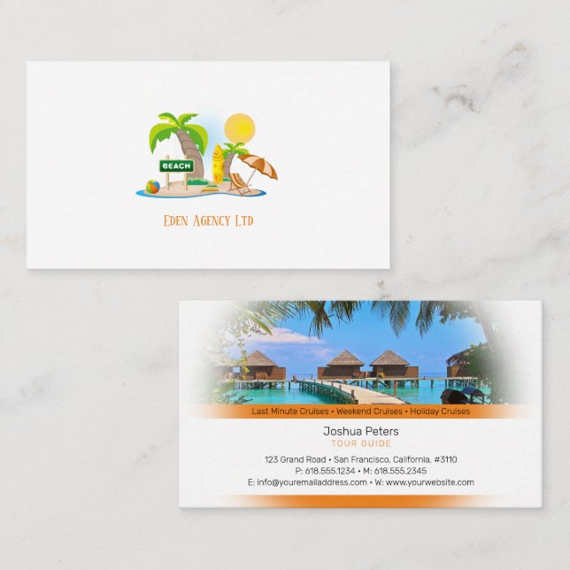 Carte De Visite Paradis tropical | Agence de voyage touristique (Devant / Derrière)