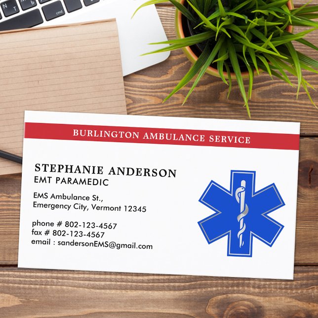 Carte De Visite Paramedic EMS EMT Médicale Urgence Star Of Life (Créateur téléchargé)