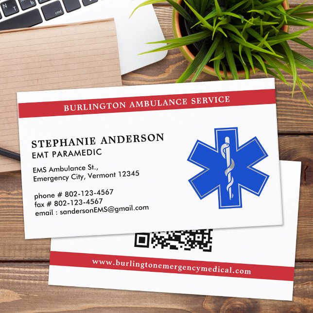 Carte De Visite Paramètre EMT Ambulance personnalisée Star Of Life (Créateur téléchargé)