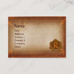 CARTE DE VISITE PARCHEMIN ANCIEN, MONOGRAMME DE CIRE BRUNE