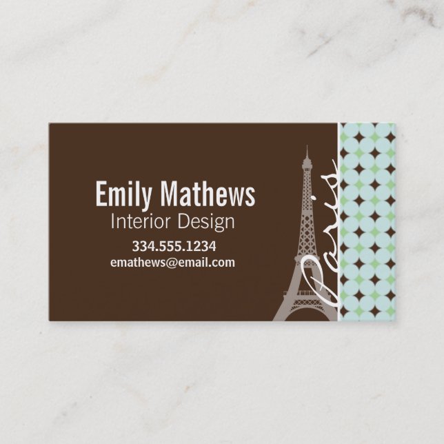 Carte De Visite Paris ; Tour Eiffel ; Vert sauge et brun (Devant)