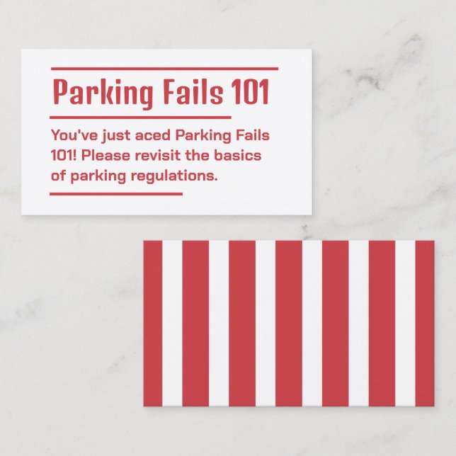 Carte De Visite Parking incorrect (Devant / Derrière)