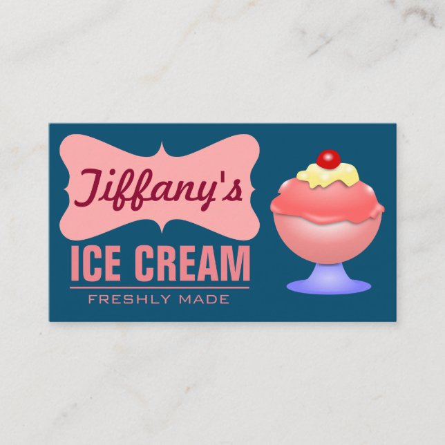 Carte De Visite Parleur de glace rétro| Sundae rose| Crème de glac (Devant)