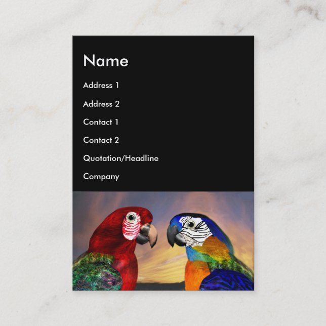 Carte De Visite PARROS HYPER / ARA ROUGE ET BLEU, noir (Devant)