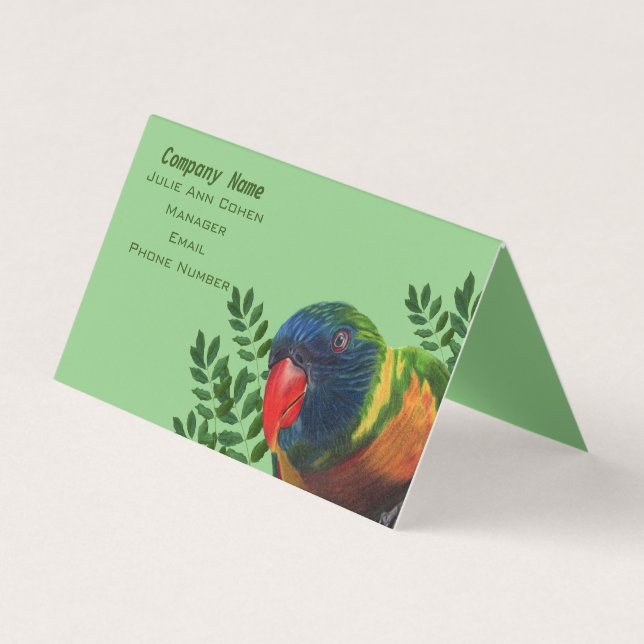 Carte De Visite Parrot vert Macaw coloré Feuille Beak rouge (Devant)