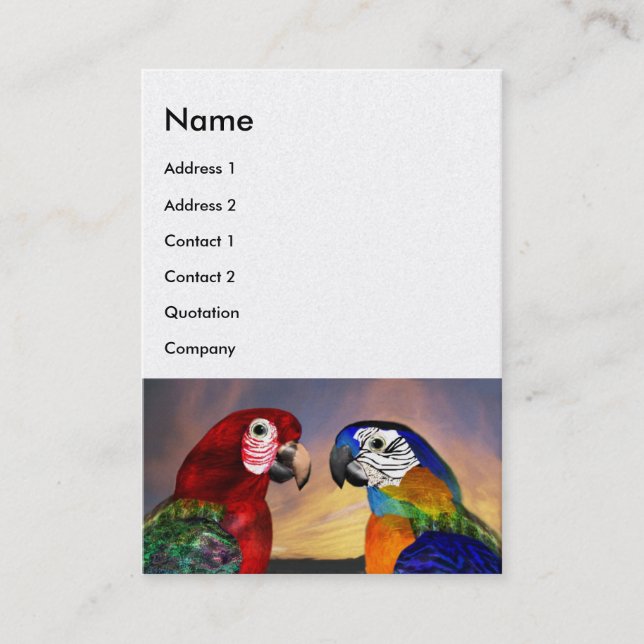 Carte De Visite PARROTS HYPER / ARA ROUGE ET BLEU, Pearle blanche (Devant)