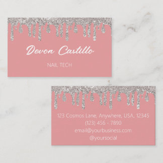 Carte De Visite Parties scintillant à goutte d'argent Pink Glam Na