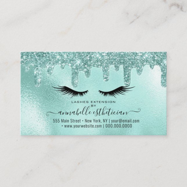 Carte De Visite Parties scintillant Aqua Eyelash Extension Fidélit (Devant)