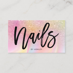 Carte De Visite parties scintillant arc-en-ciel rose clic Nails ma