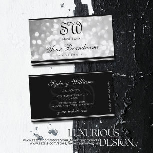 Carte De Visite Parties scintillant argent de luxe Monogramme noir