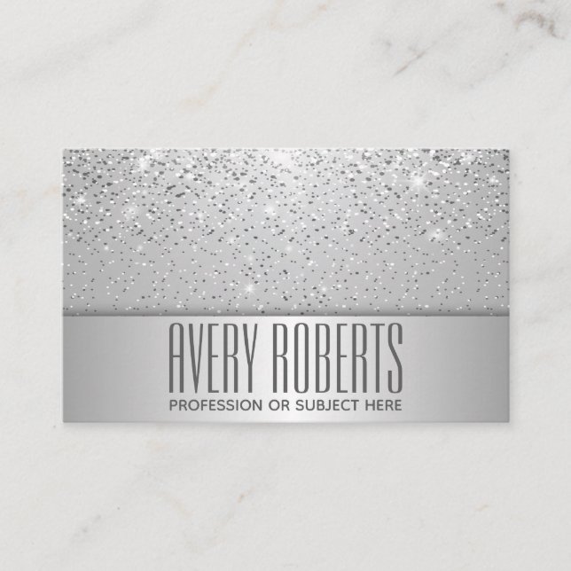 Carte De Visite Parties scintillant argent élégant moderne luxe ét (Devant)