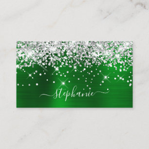 Carte De Visite Parties scintillant argent Green Foil Girl Signatu