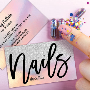Carte De Visite Parties scintillant Argent Iridescente Holographiq