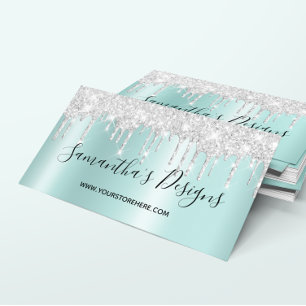 Carte De Visite Parties scintillant argent Lumineuse Ombre Turquoi
