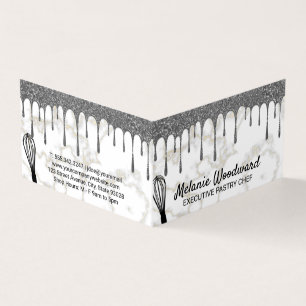 Carte De Visite Parties scintillant Argent   Marbre   Chef Whisk