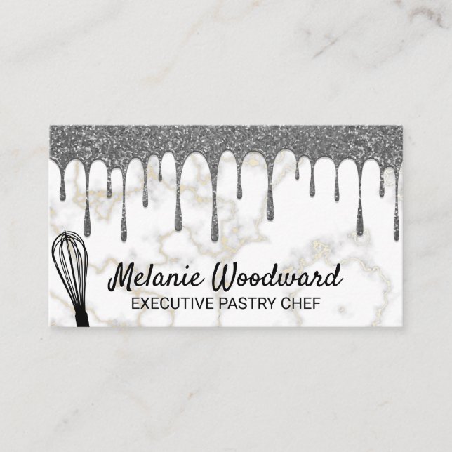 Carte De Visite Parties scintillant Argent | Marbre et Whisk (Devant)