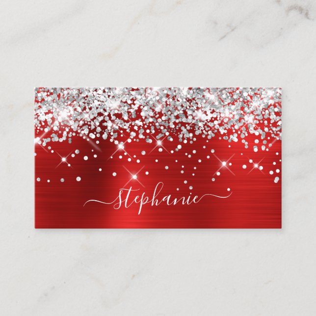 Carte De Visite Parties scintillant Argent Red Foil Fille Signatur (Devant)
