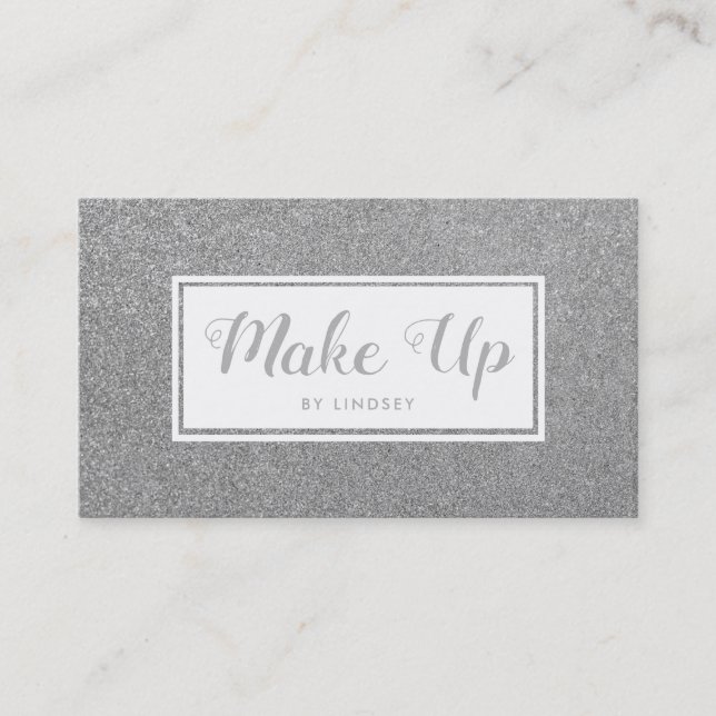 Carte De Visite Parties scintillant Argent Sparkle Make Up Artiste (Devant)