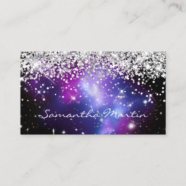 Carte De Visite Parties scintillant argentée brillante Galaxie cél (Devant)